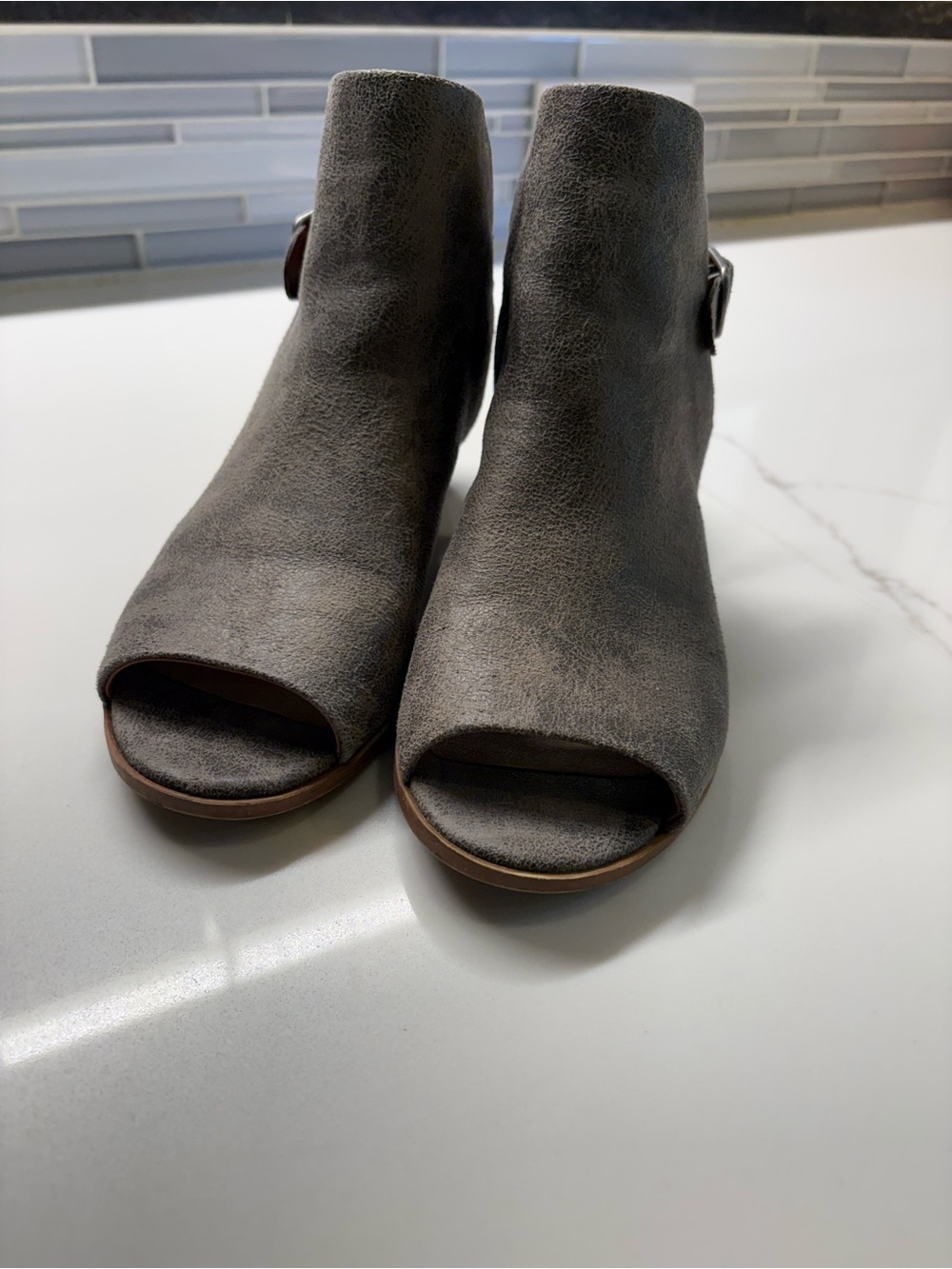 Lucky Brand Gray Open-Toe Faux Suede Mules - Runs Small